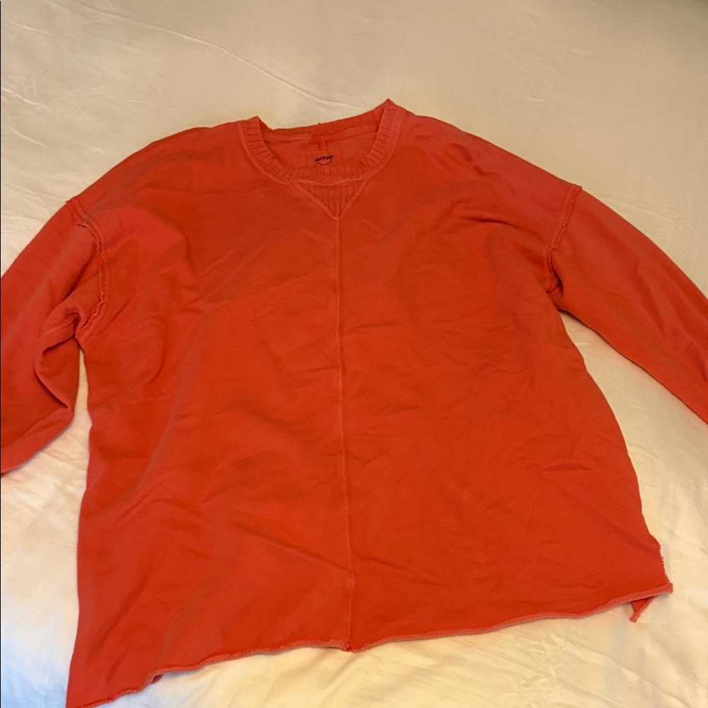 aerie Coral Oversized Raw Hem Sweatshirt